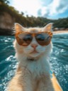 Sample input: white cat with sunglasses on a surfboard